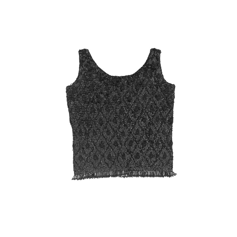 Vintage Black Hand Beaded Whimsigoth Sleeveless Tank Top Size Women's Small